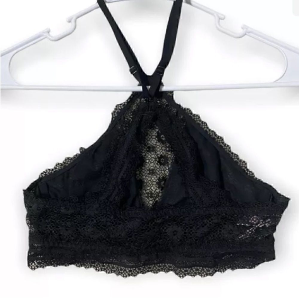 VICTORIA'S SECRET Black High Neck Lacey Bralette Bra Size S - Picture 2 of 4